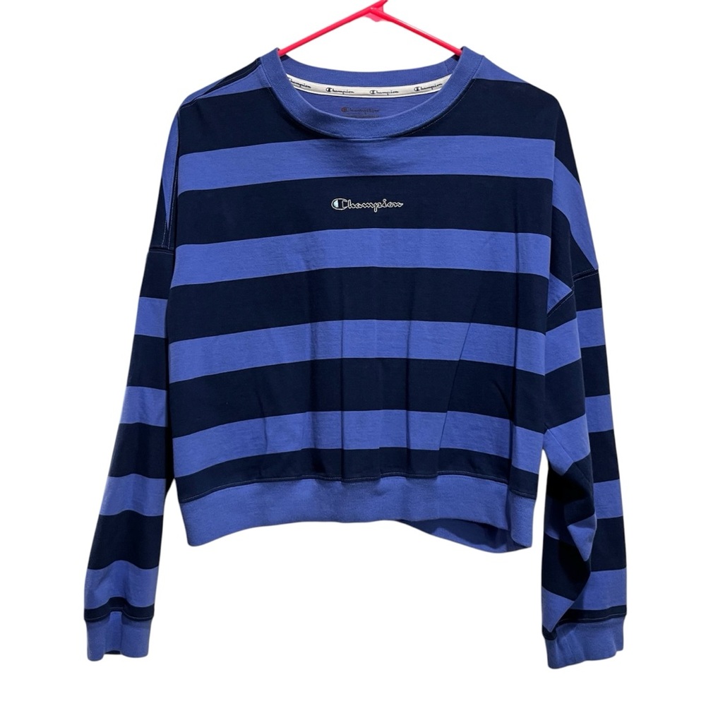 Champion Blue and Black Striped Lg. Sweatshirt